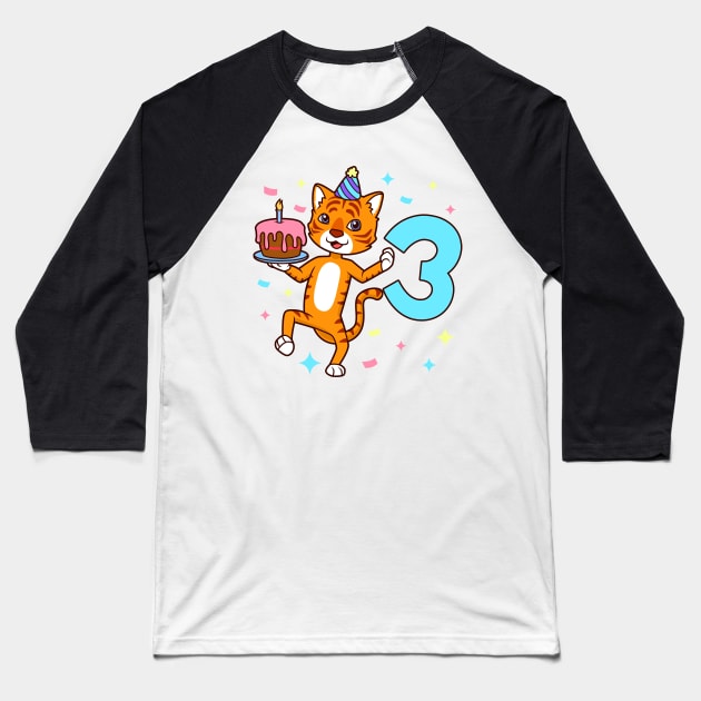 I am 3 with tiger - boy birthday 3 years old Baseball T-Shirt by Modern Medieval Design